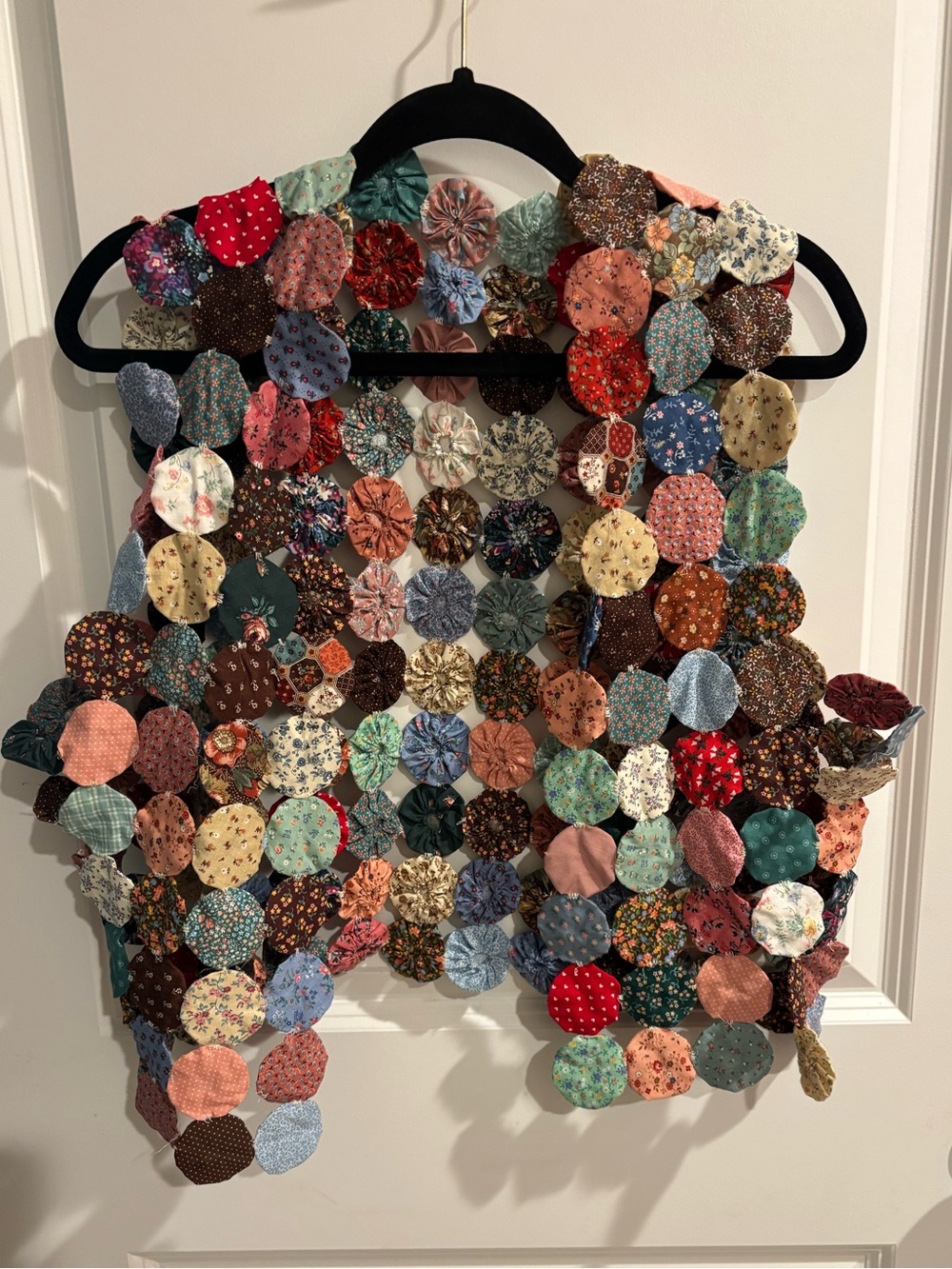 Vintage Handmade Yo-Yo Quilt Patchwork Vest | Multi-Color Cotton Calico Scraps